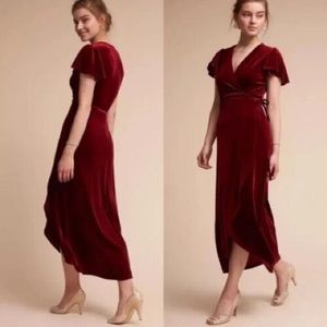 BHLDN Burgundy Velvet Wrap Dress - worn once